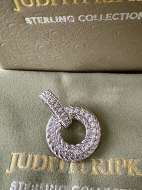 Judith Ripka Sterling Silver Textured Circle Pendant in Silver N CZ